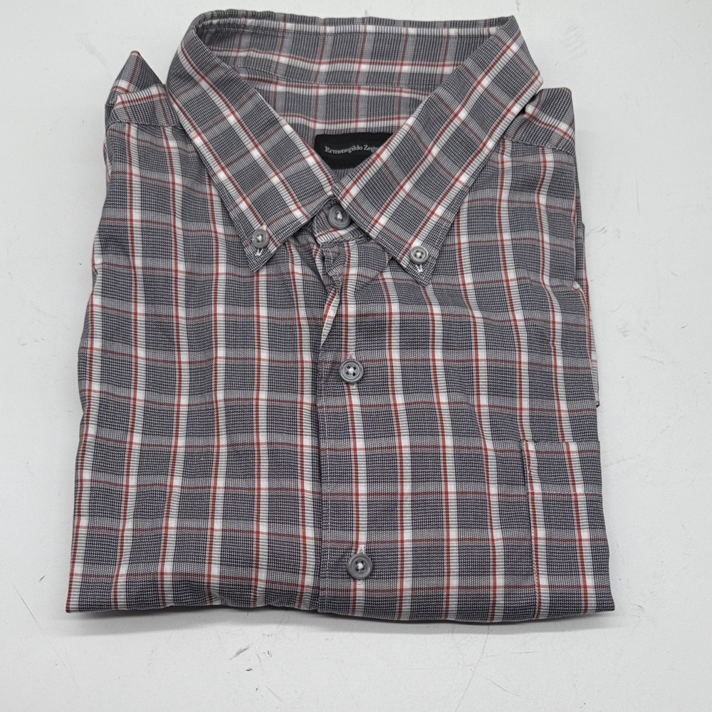 Ermenegildo Zegna Gray and Red Checkered Shirt